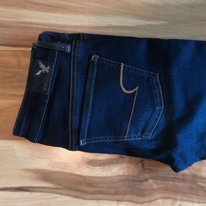 AE dark wash skinny jeans.